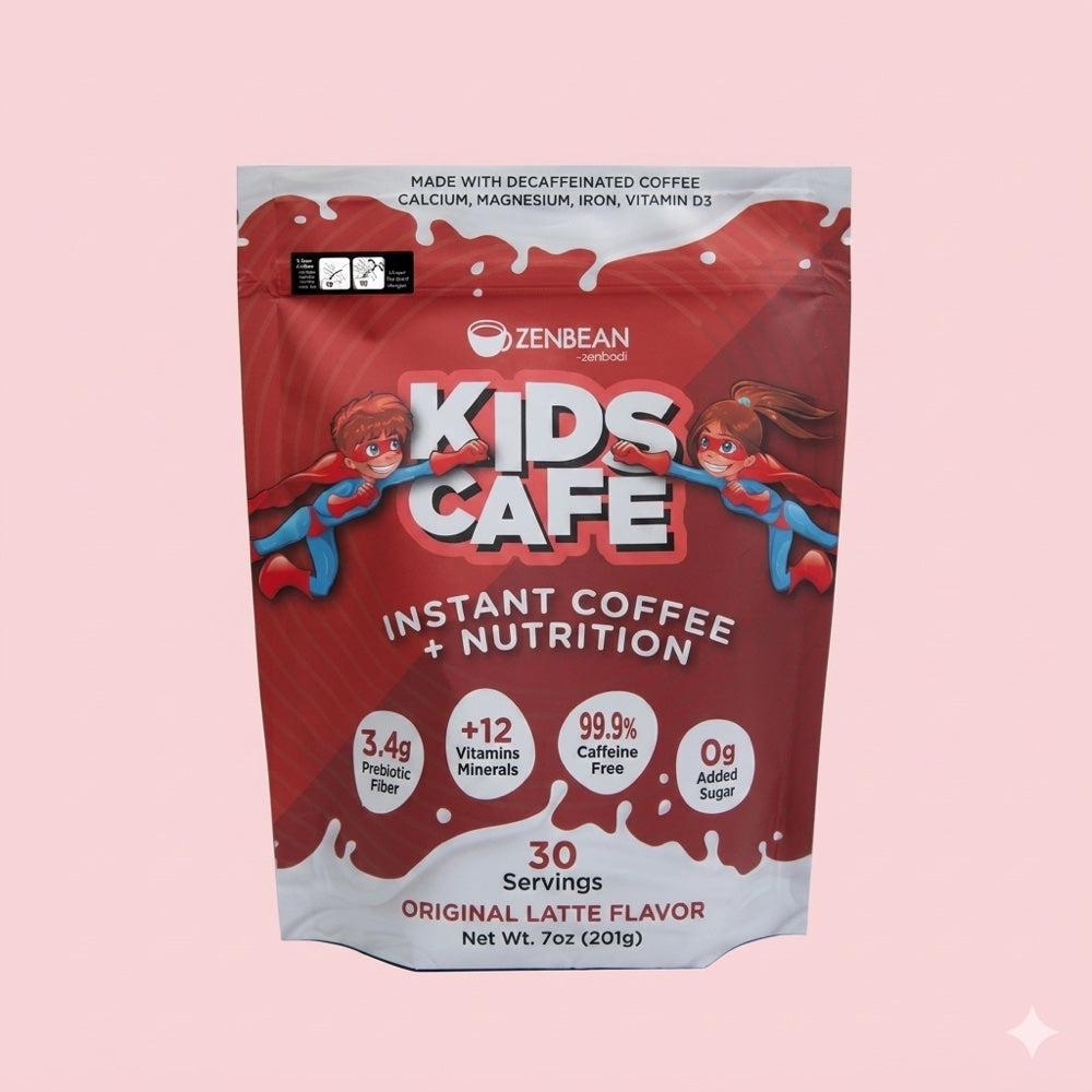 Kids Cafe Original Latte pouch with red packaging