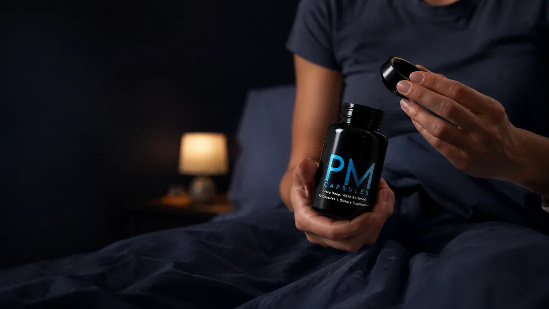 Man taking PM capsules at night